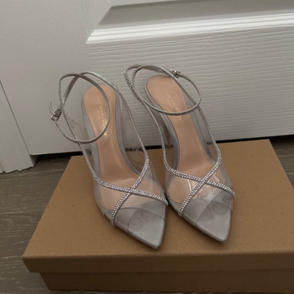 GIANVITO ROSSI Crystelle 105 Embellished Pvc Sandals In Tras+silver - Picture 7 of 8